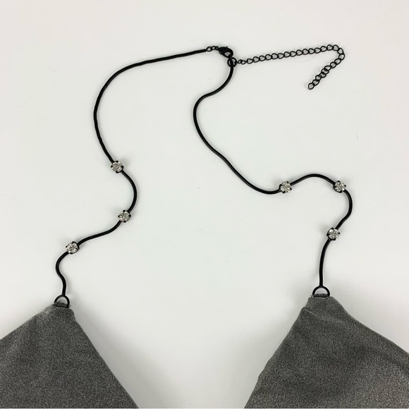 VTG Victoria’s Secret Grey Silver Metallic Triangle Bikini Bralette Chain Small - Picture 3 of 9